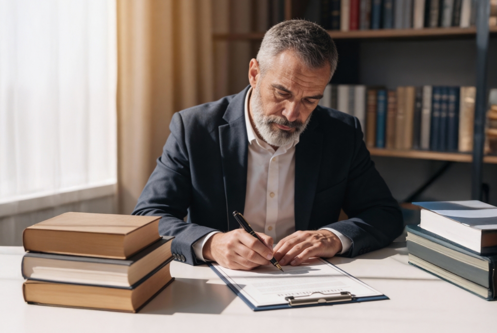 A Legal Consultant Working on a Document in their Office