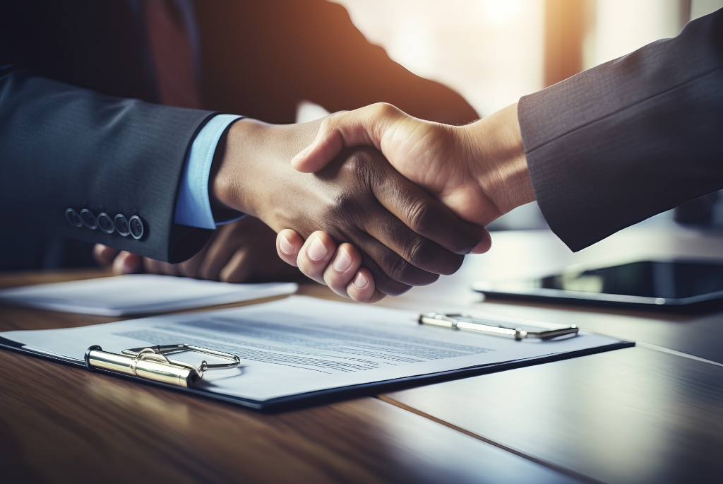 Two Professionals Exchanging a Handshake in a Business Setting